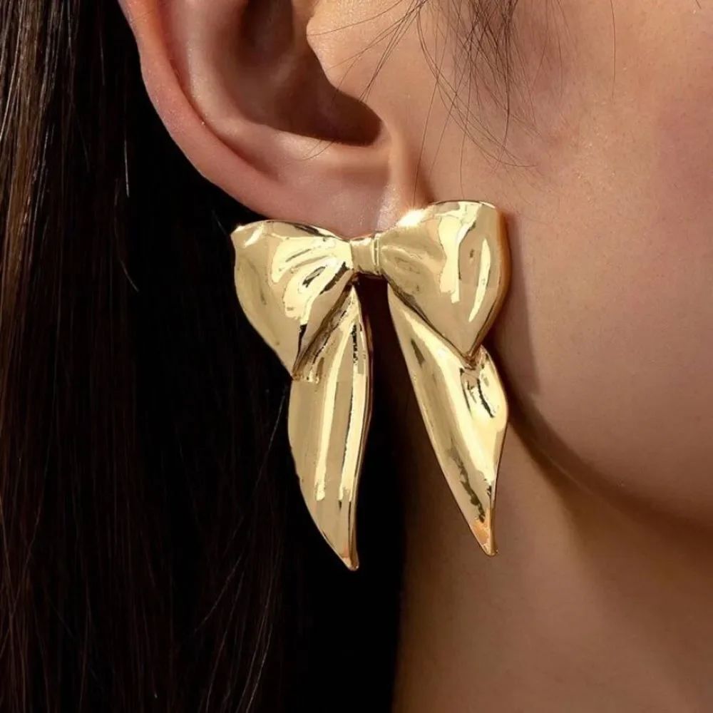 3for$20 1pair Metallic Bowknot Design Exaggerated Stud Earrings For Women
